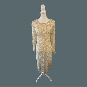 Vintage silk sequin/beaded dress off white/cream.